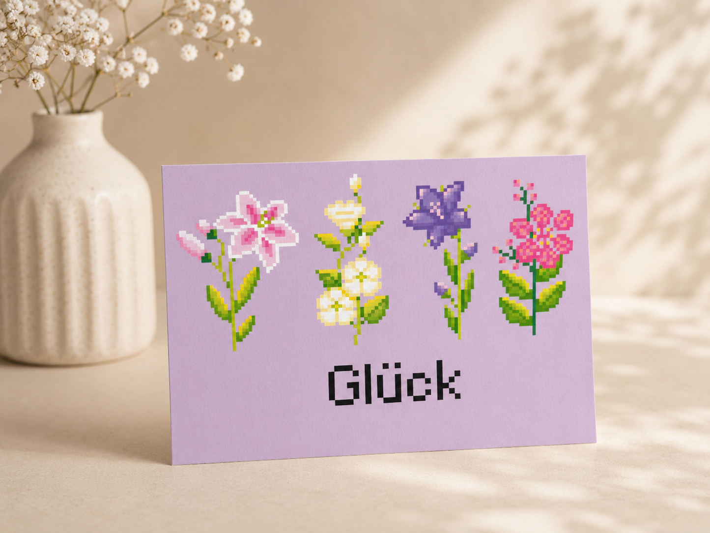 Glück Postkarte | Pixel Blumen Karte | Y2K Grußkarte | Kawaii Flower Card | Positive Karte | Bestie Geschenk | Pastell Retro Decor
