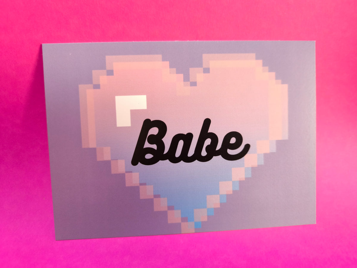 Pixel Heart Babe Postkarte | Y2K Grußkarte | Cute Retro Card | Kawaii Herz Karte | Geschenk für Freundin | Bestie Card | Coquette Aesthetic