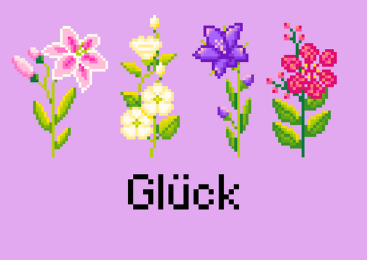 Glück Postkarte Pixel Art | Cute Flower Card | Retro Pixel Blumen Karte | Kawaii Geschenkidee | Motivationskarte | Aesthetic Art Print
