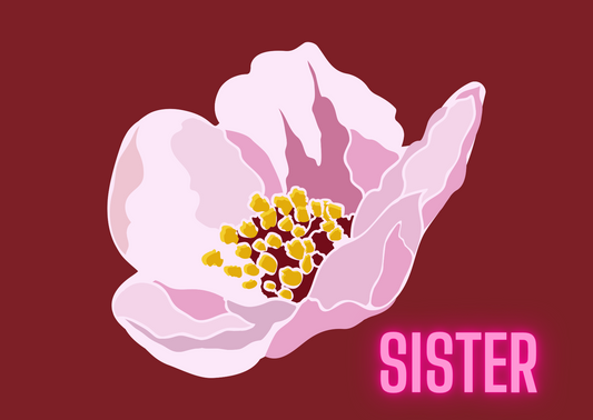 Sister Postkarte mit Blume | Floral Aesthetic Print | Geschenkidee Schwester | Rosa Blumenkarte | Digital Download | Cute Gift