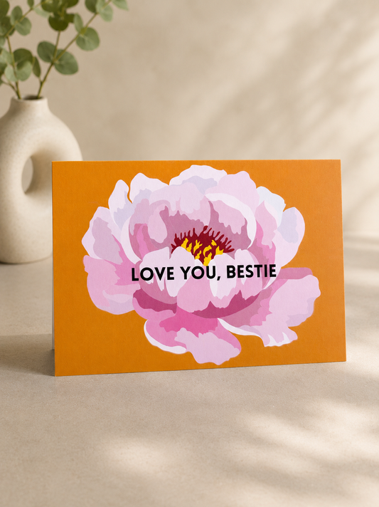 Love You Bestie Postkarte | Blumen Grußkarte | Cute Friendship Card | Peony Floral Card | Geschenk für beste Freundin | Coquette Aesthetic