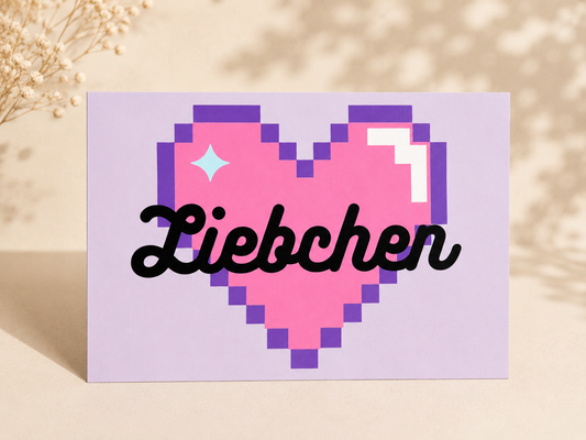 Liebchen Postkarte | Pixel Herz Karte | Y2K Grußkarte | Süße Kawaii Card | Retro Love Card | Geschenk für Freundin | Coquette Aesthetic
